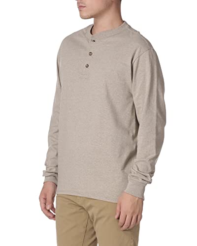 Hanes Men's Long-Sleeve Beefy Henley T-Shirt - Large - Pebblestone Heather