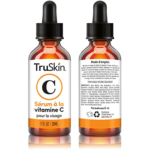 TruSkin Vitamin C Serum for Face, Anti Aging Serum with Hyaluronic Acid, Vitamin E, Organic Aloe Vera and Jojoba Oil, Hydrating & Brightening Serum for Dark Spots, Fine Lines and Wrinkles, 1 fl oz