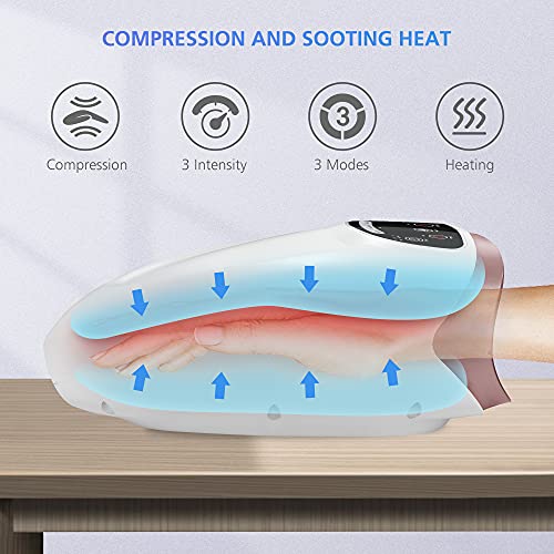 Comfier Hand Massager with Heat, Cordless Hand Massage Tool with Compression & Heating,3 Modes & 3 Levels Pressure Point Hand Massager for Arthritis and Carpal Tunnel from Finger to Wrist