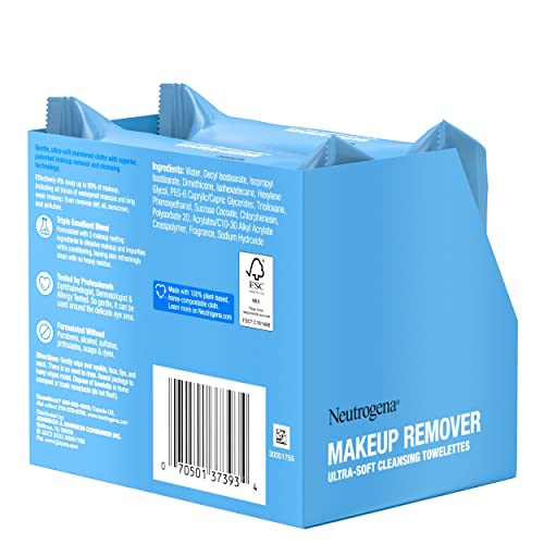 Neutrogena Makeup Remover Cleansing Face Wipes, Daily Cleansing Facial Towelettes to Remove Waterproof Makeup and Mascara, Alcohol-Free, Value Twin Pack, 25 Count, 2 Pack