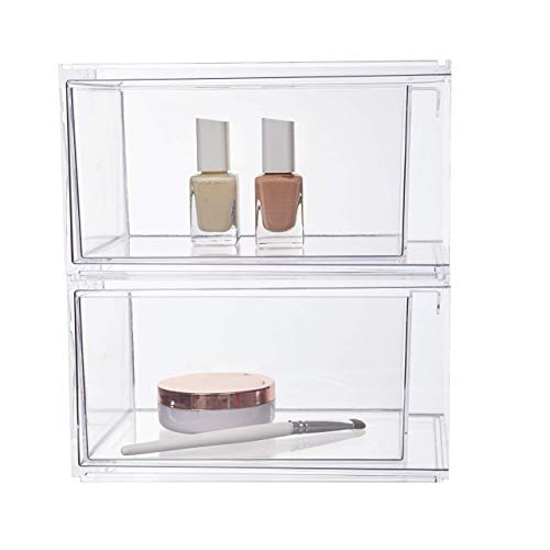 STORi Audrey Stackable Clear Plastic Organizer Drawers | 2 Piece Set | 4.5-Inches Tall | Organize Cosmetics and Beauty Supplies on a Vanity | Made in USA