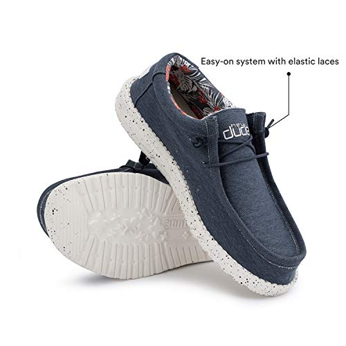Hey Dude Men's Wally Stretch Blue Size 10 | Men’s Shoes | Men's Lace Up Loafers | Comfortable & Light-Weight