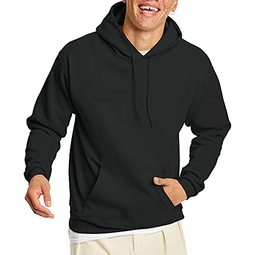 Hanes Men's Pullover EcoSmart Hooded Sweatshirt, Black, Large