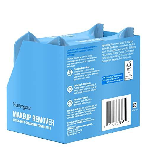 Neutrogena Makeup Remover Cleansing Face Wipes, Daily Cleansing Facial Towelettes to Remove Waterproof Makeup and Mascara, Alcohol-Free, Value Twin Pack, 25 Count, 2 Pack