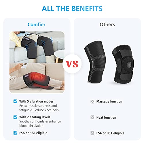 Comfier Heated Knee Brace Wrap with Massage,Vibration Knee Massager with Heating Pad for Knee, Leg Massager, Heated Knee Pad for Stress Relief (Large Size-Black)