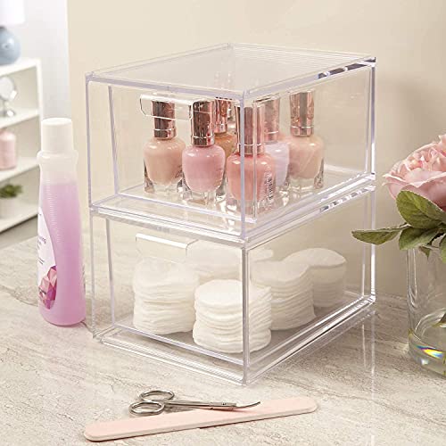 STORi Audrey Stackable Clear Plastic Organizer Drawers | 2 Piece Set | 4.5-Inches Tall | Organize Cosmetics and Beauty Supplies on a Vanity | Made in USA