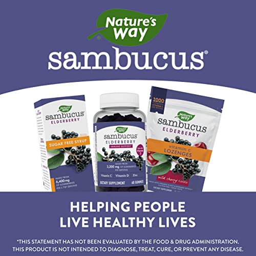 Nature's Way Sambucus Elderberry Gummies with Vitamin C and Zinc for Adult, Immune Support*, 3200 mg, 60 Count