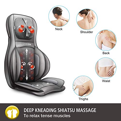Comfier Neck and Back Massager with Heat- Shiatsu Massage Chair Pad Portable with Compress & Rolling,Kneading Chair Massager for Full Back,Neck & Shoulder, Full Body