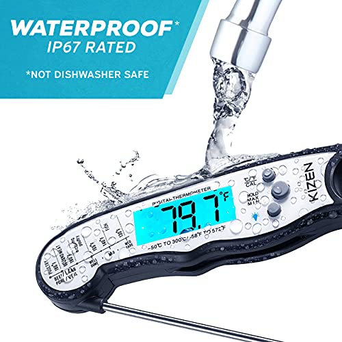 KIZEN Digital Meat Thermometer - Home Gadgets & Kitchen Gifts - Wireless Probe - Waterproof Instant Read Thermometer for Cooking Food, Baking, Liquids, Candy, Grilling BBQ & Air Fryer - Black/White
