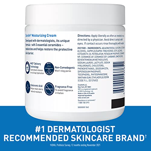 CeraVe Moisturizing Cream | Body and Face Moisturizer for Dry Skin | Body Cream with Hyaluronic Acid and Ceramides | Normal | Fragrance Free | 19 Oz | Packages May Vary