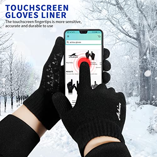 Achiou Winter Gloves for Men Women, Touch Screen Texting Warm Gloves with Thermal Soft Knit Lining,Elastic Cuff 3 Size Choice
