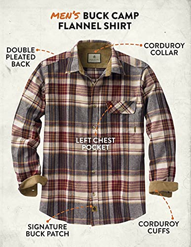 Whitetails Men's Buck Camp Flannel Shirt, Cedarwood Plaid, Large