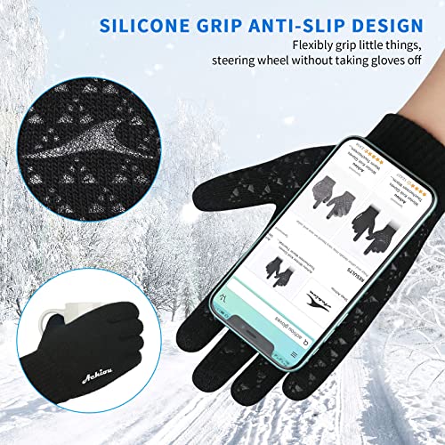 Achiou Winter Gloves for Men Women, Touch Screen Texting Warm Gloves with Thermal Soft Knit Lining,Elastic Cuff 3 Size Choice