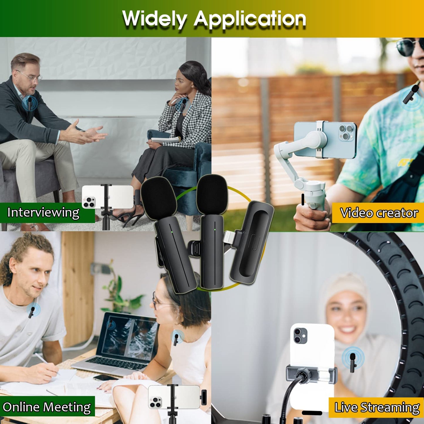 2 Pack Wireless Mini Lavalier Lapel Microphone for iPhone,iPad - Cordless Double Mics Plug and Pick-up 2.4G Ultra-Low Delay Built-in Noise Reduction Chip 5H Working Time for Two-Person Creator