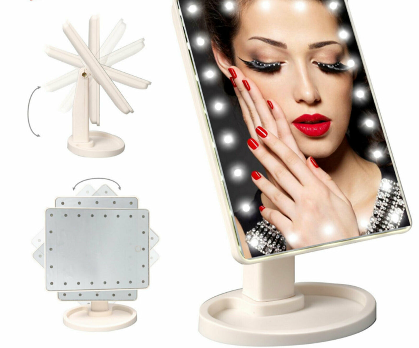 Professional 22 LED Makeup Mirror Light Portable Rotation Vanity Lights Lamp Touch Bright Adjustable USB Or Battery Use 22 LED Makeup Mirror Lighted Stand Tabletop Touch Screen Vanity White or Black