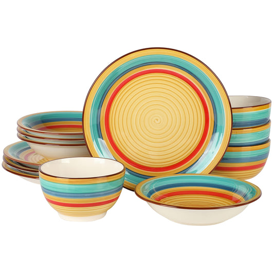 Gibson Home Rainbow Hand-Painted Stoneware Dinnerware Set - Yellow, Service for 4 (12pcs)