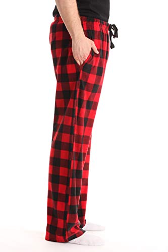 Polar Fleece Pajama Pants for Men/Sleepwear/PJs, Red Buffalo Plaid, Large