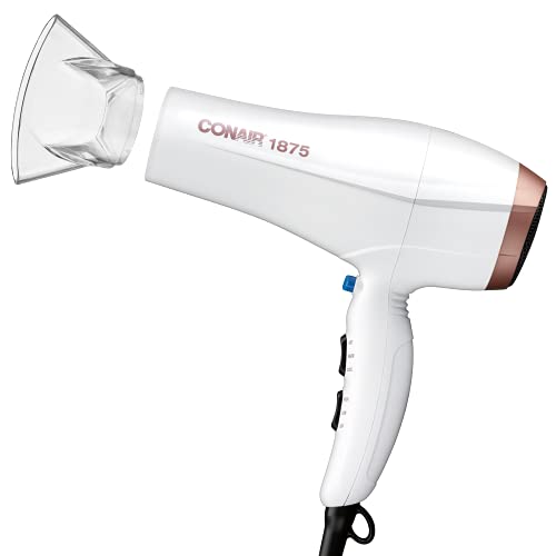 Conair 1875 Watt Double Ceramic Hair Dryer with Ionic Conditioning, White/Rose Gold, 1 Count (Pack of 1)