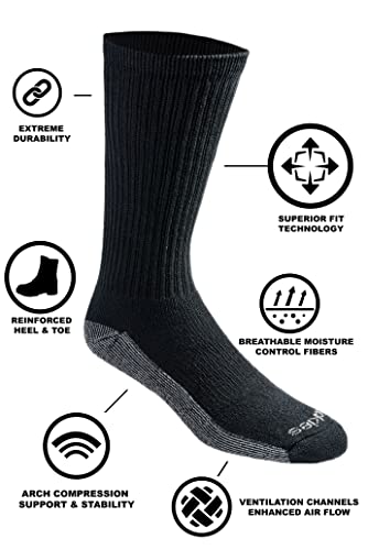 Dickies Men's Dri-tech Moisture Control Crew Socks Multipack, Black (6 Pairs), Shoe Size: 6-12