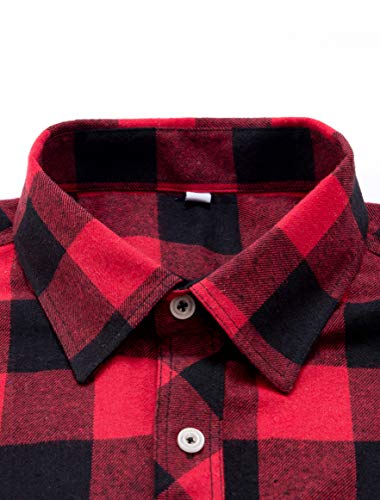 Alimens & Gentle Men's Button Down Regular Fit Long Sleeve Plaid Flannel Casual Shirts Color: Red, Size: Large