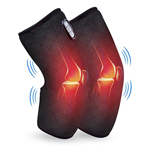 Comfier Heated Knee Brace Wrap with Massage,Vibration Knee Massager with Heating Pad for Knee, Leg Massager, Heated Knee Pad for Stress Relief (Large Size-Black)