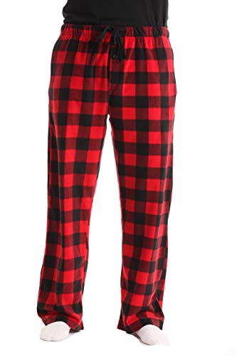 Polar Fleece Pajama Pants for Men/Sleepwear/PJs, Red Buffalo Plaid, Large