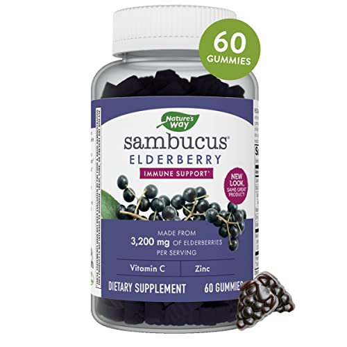 Nature's Way Sambucus Elderberry Gummies with Vitamin C and Zinc for Adult, Immune Support*, 3200 mg, 60 Count