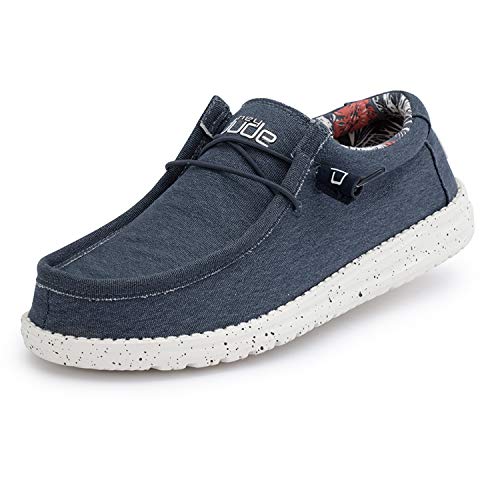 Hey Dude Men's Wally Stretch Blue Size 10 | Men’s Shoes | Men's Lace Up Loafers | Comfortable & Light-Weight
