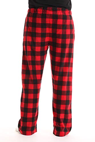 Polar Fleece Pajama Pants for Men/Sleepwear/PJs, Red Buffalo Plaid, Large