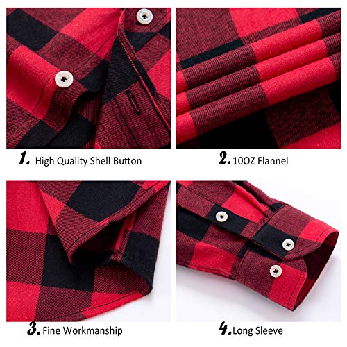 Alimens & Gentle Men's Button Down Regular Fit Long Sleeve Plaid Flannel Casual Shirts Color: Red, Size: Large