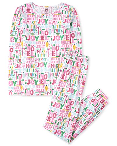 The Children's Place baby girls Family Matching Christmas Holiday Sets, Snug Fit 100% Cotton, Adult, Big Kid, Toddler, Pajama Set, Pink Merry Joy, 8 US